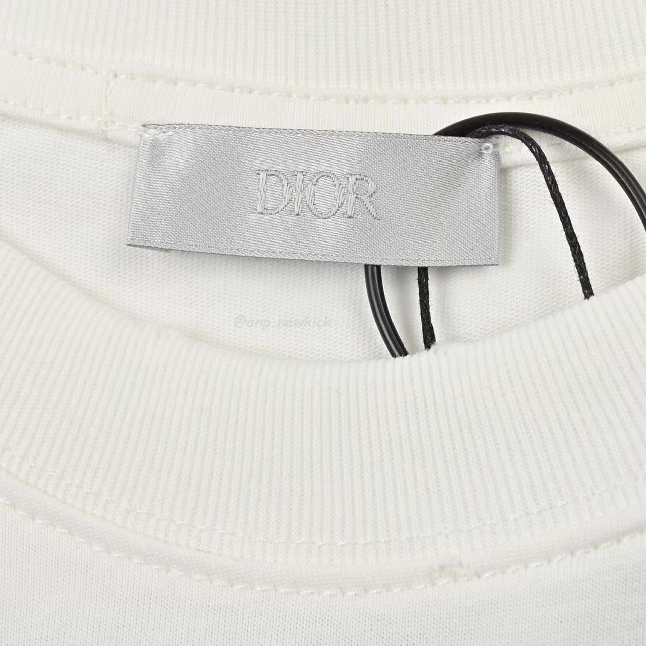 Dior Wide Body Bamboo Pure Cotton Plain Weave Fabric T Shirt White Navy (7) - newkick.app